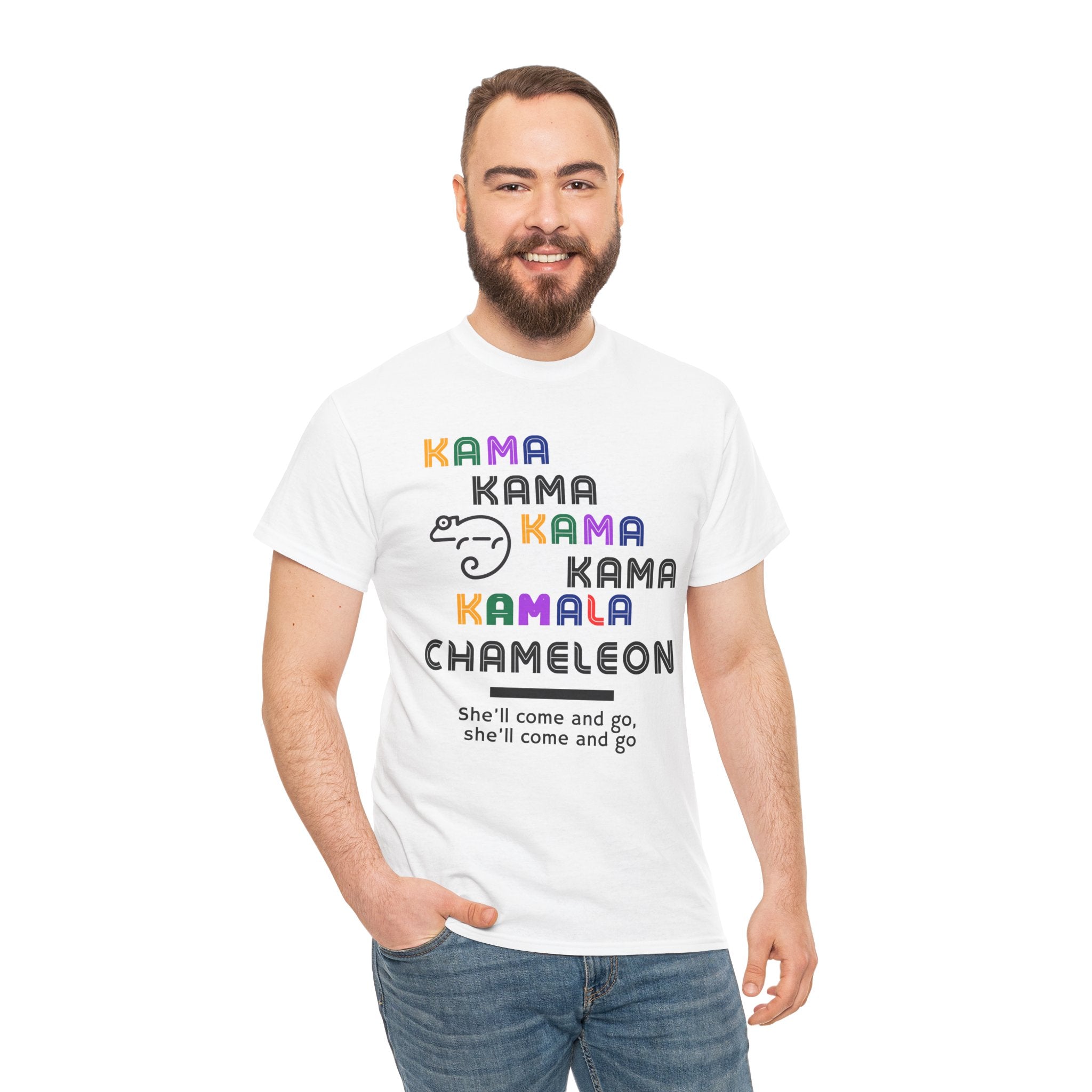 Kamala Chameleon, light colored shirt, Unisex Heavy Cotton Tee
