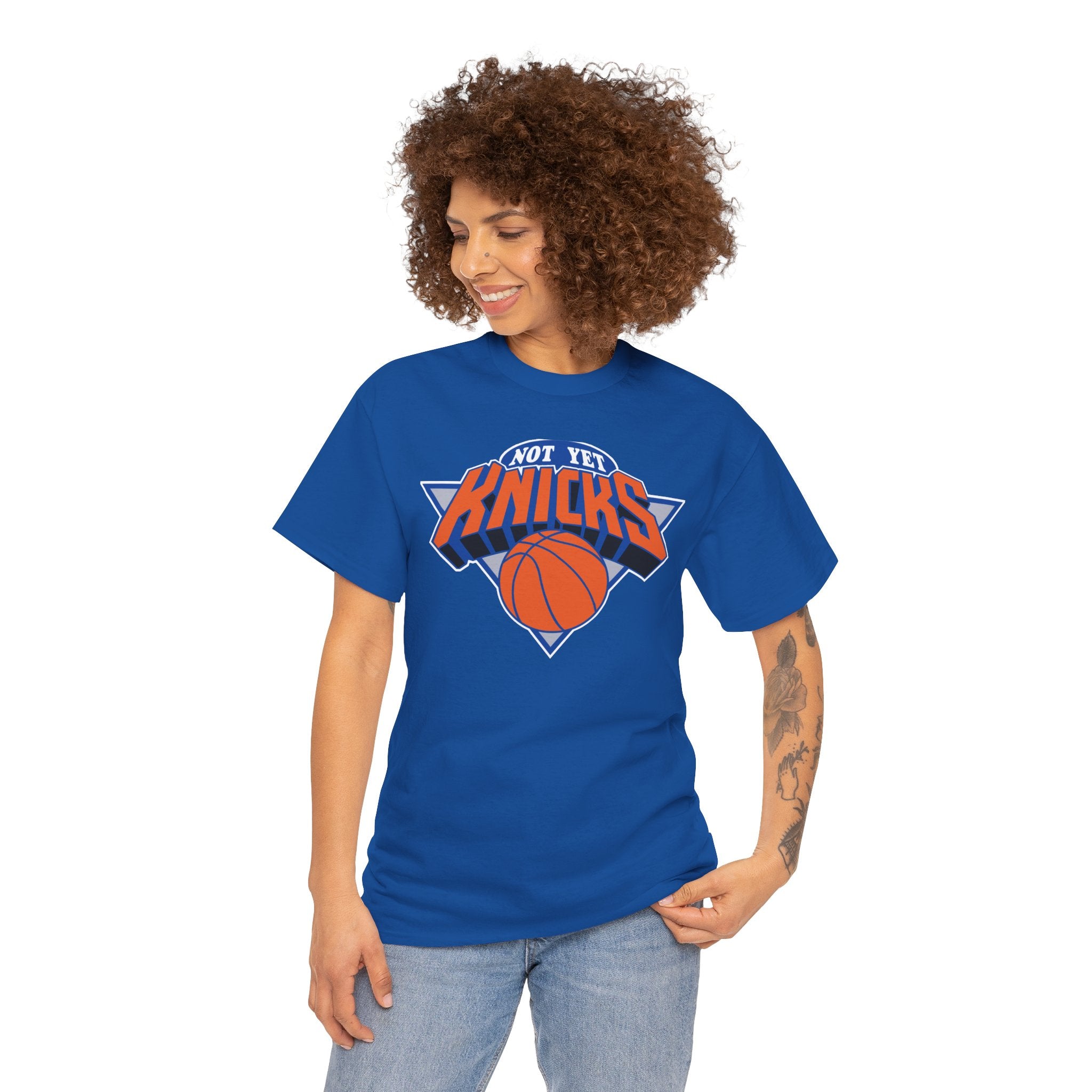 "NOT YET KNICKS" Unisex Heavy Cotton Tee with 'Not the Knicks' Basketball Design, Casual Wear, Sporty Gift, Streetwear, Game Day Apparel