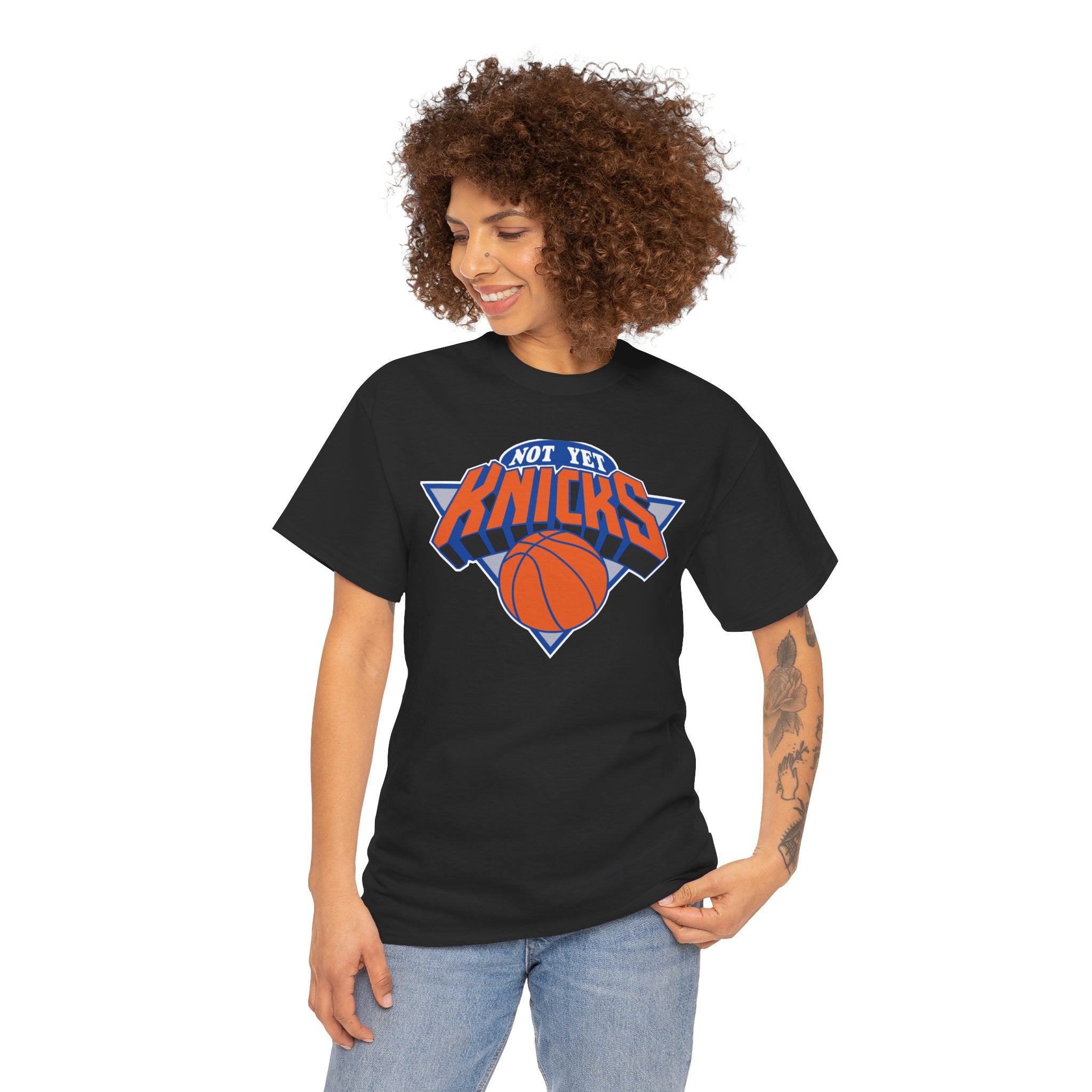 "NOT YET KNICKS" Unisex Heavy Cotton Tee with 'Not the Knicks' Basketball Design, Casual Wear, Sporty Gift, Streetwear, Game Day Apparel