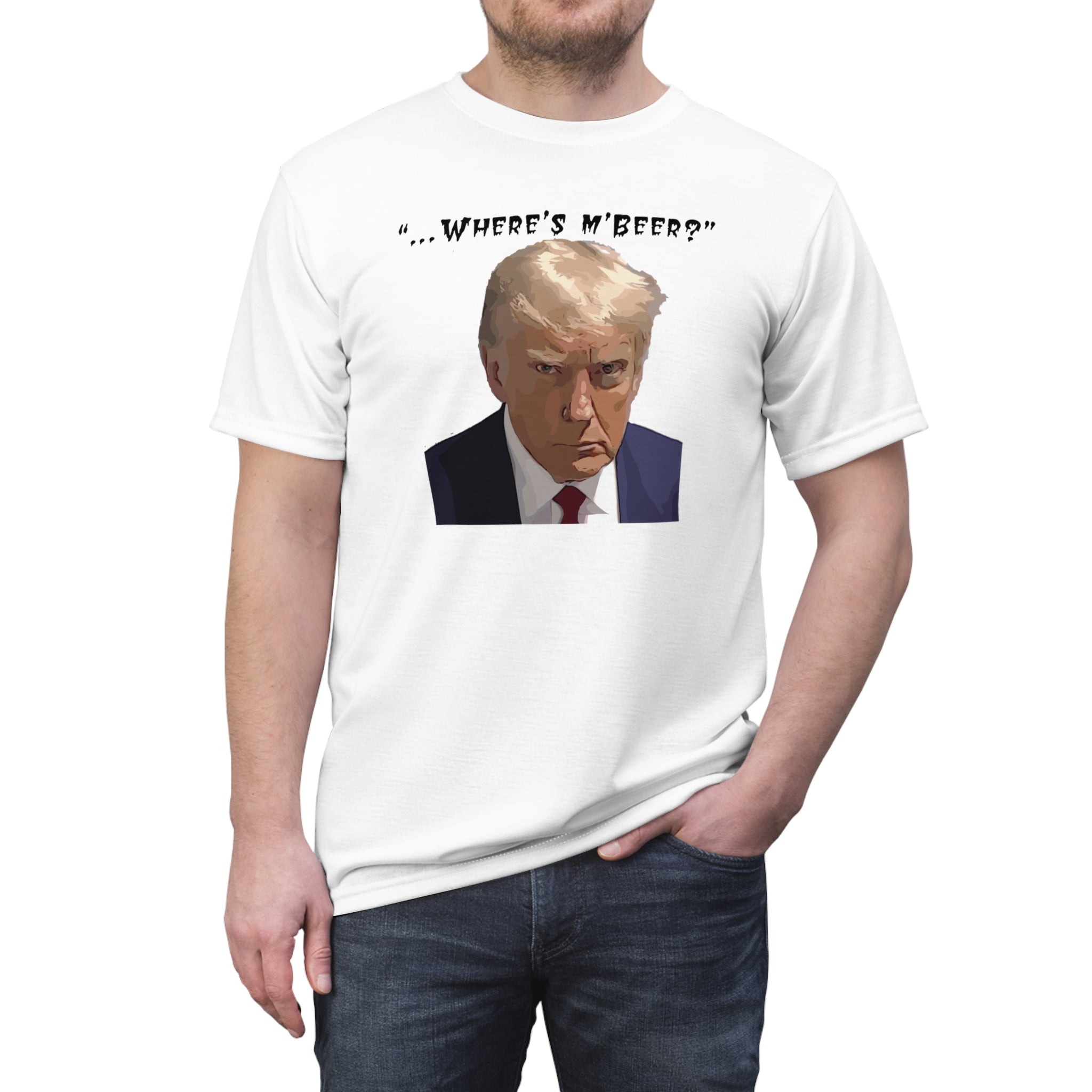Where’s M' Beer?, Unisex Cut & Sew Tee (AOP)