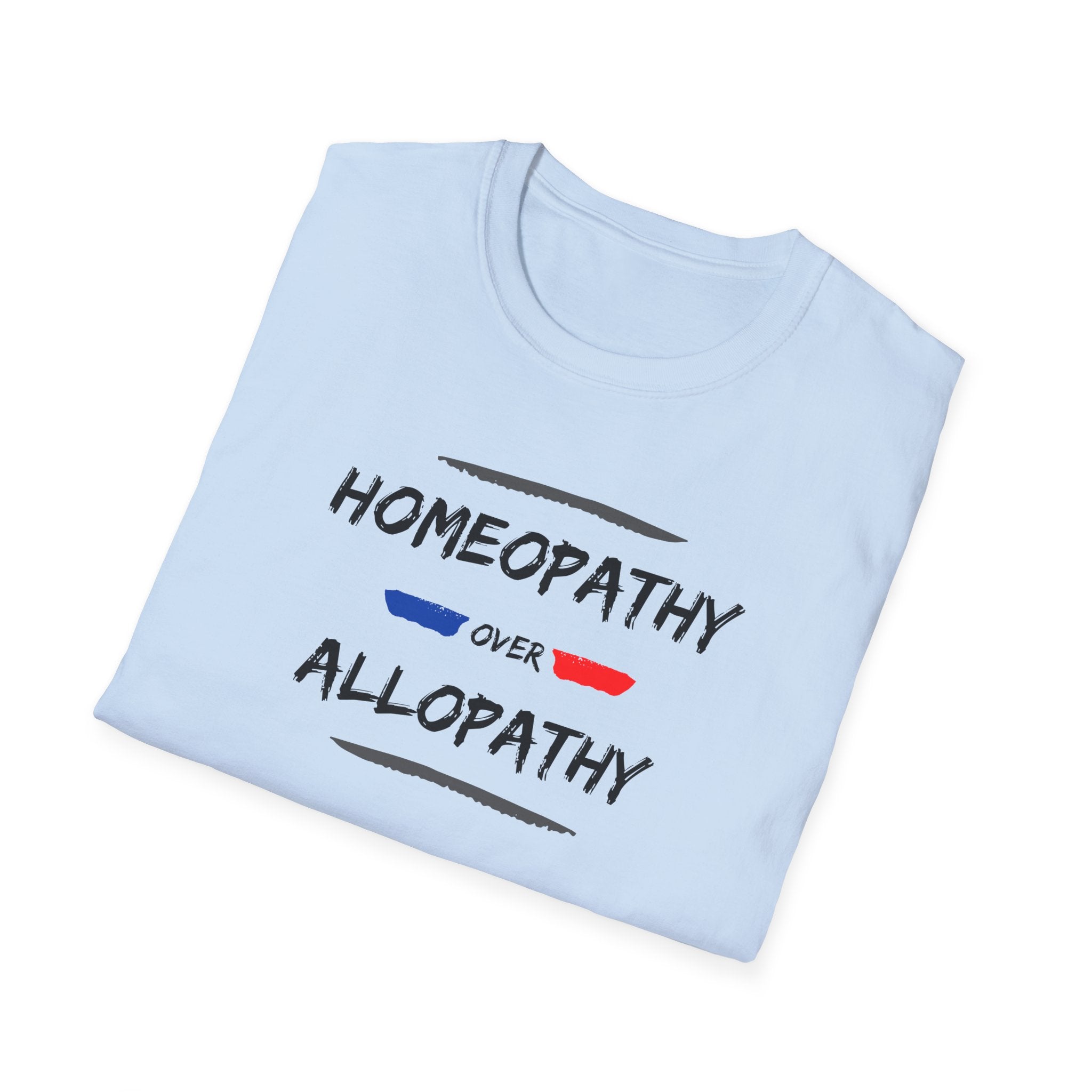 Homeopathy Over Allopathy, light colored shirt, Unisex Softstyle T-Shirt