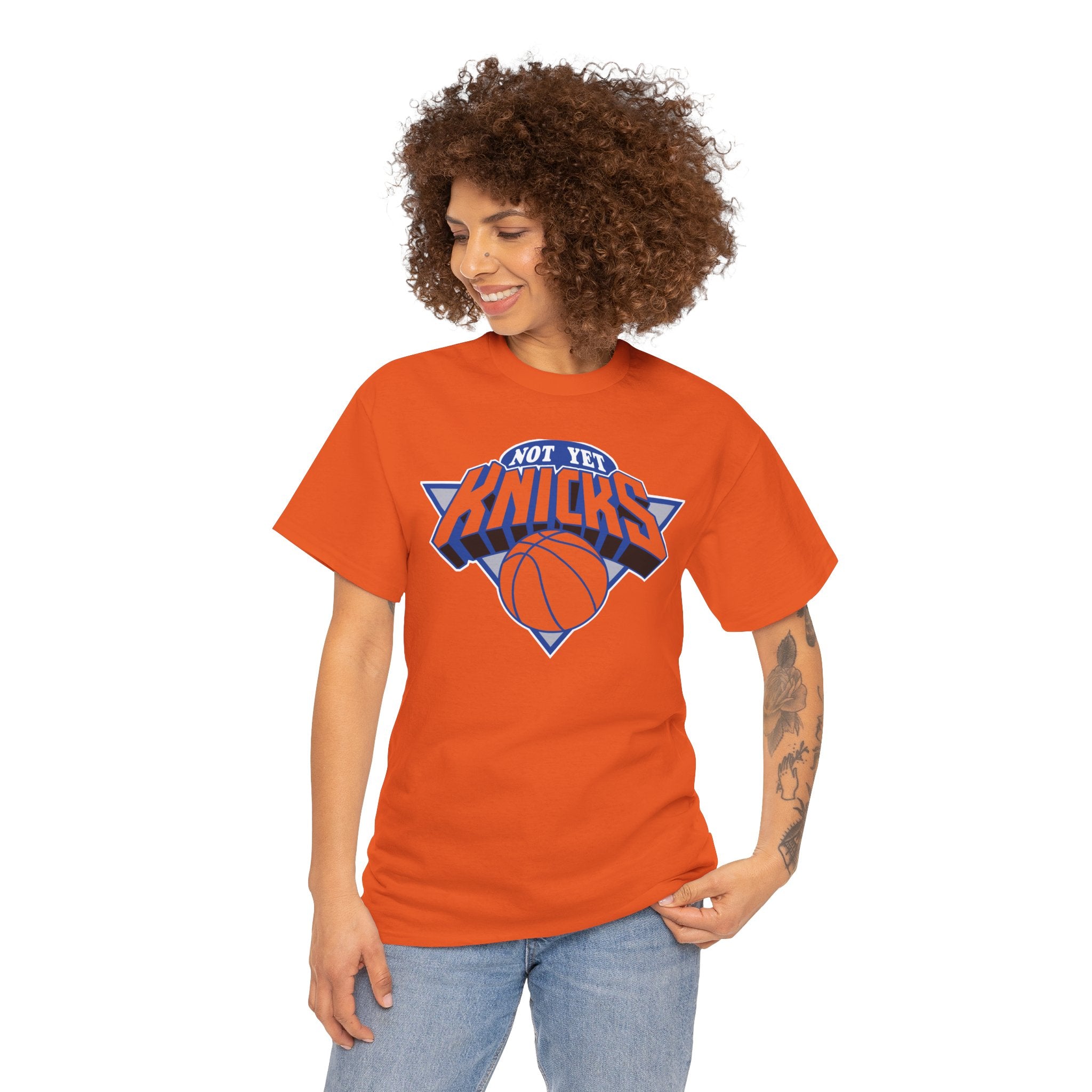 "NOT YET KNICKS" Unisex Heavy Cotton Tee with 'Not the Knicks' Basketball Design, Casual Wear, Sporty Gift, Streetwear, Game Day Apparel