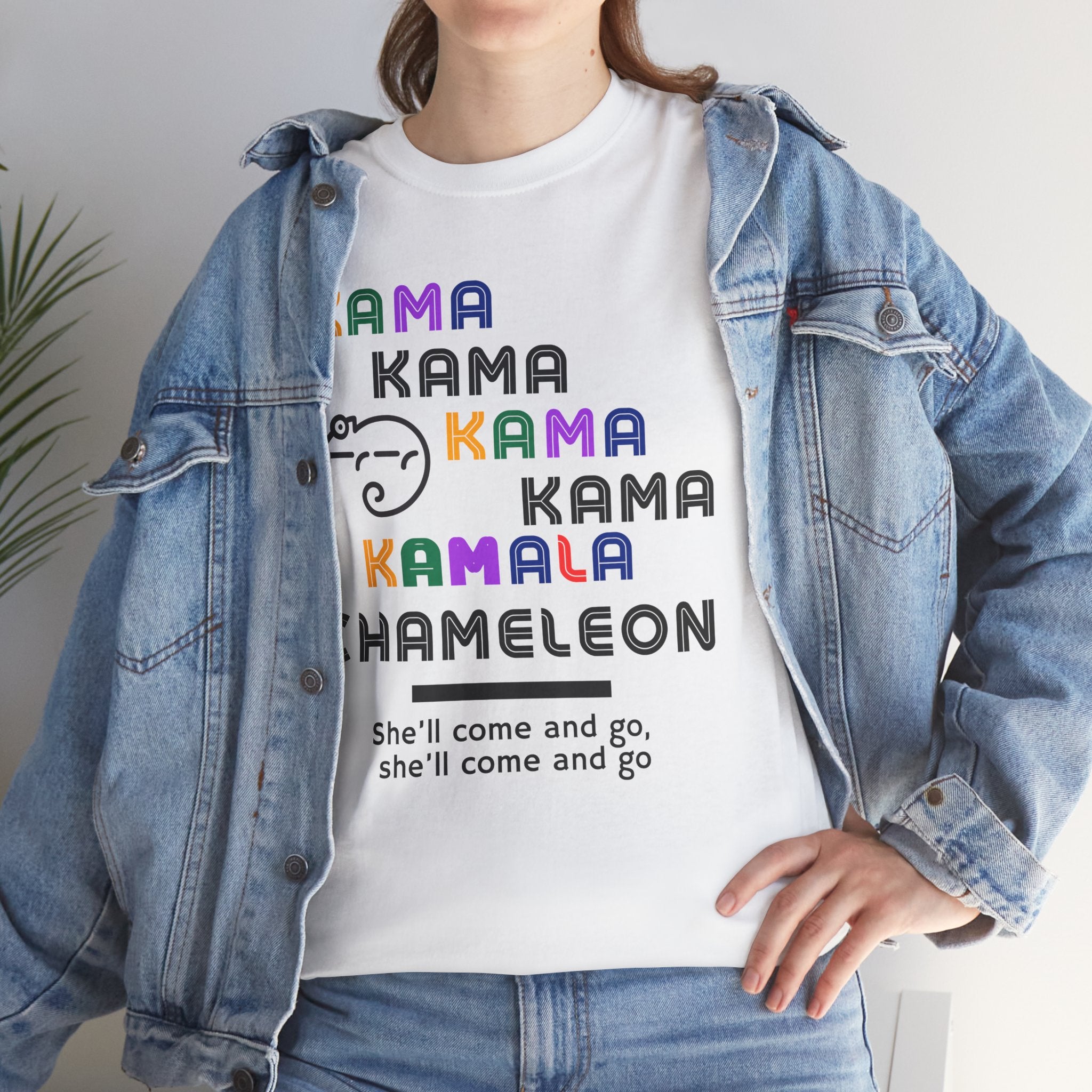 Kamala Chameleon, light colored shirt, Unisex Heavy Cotton Tee