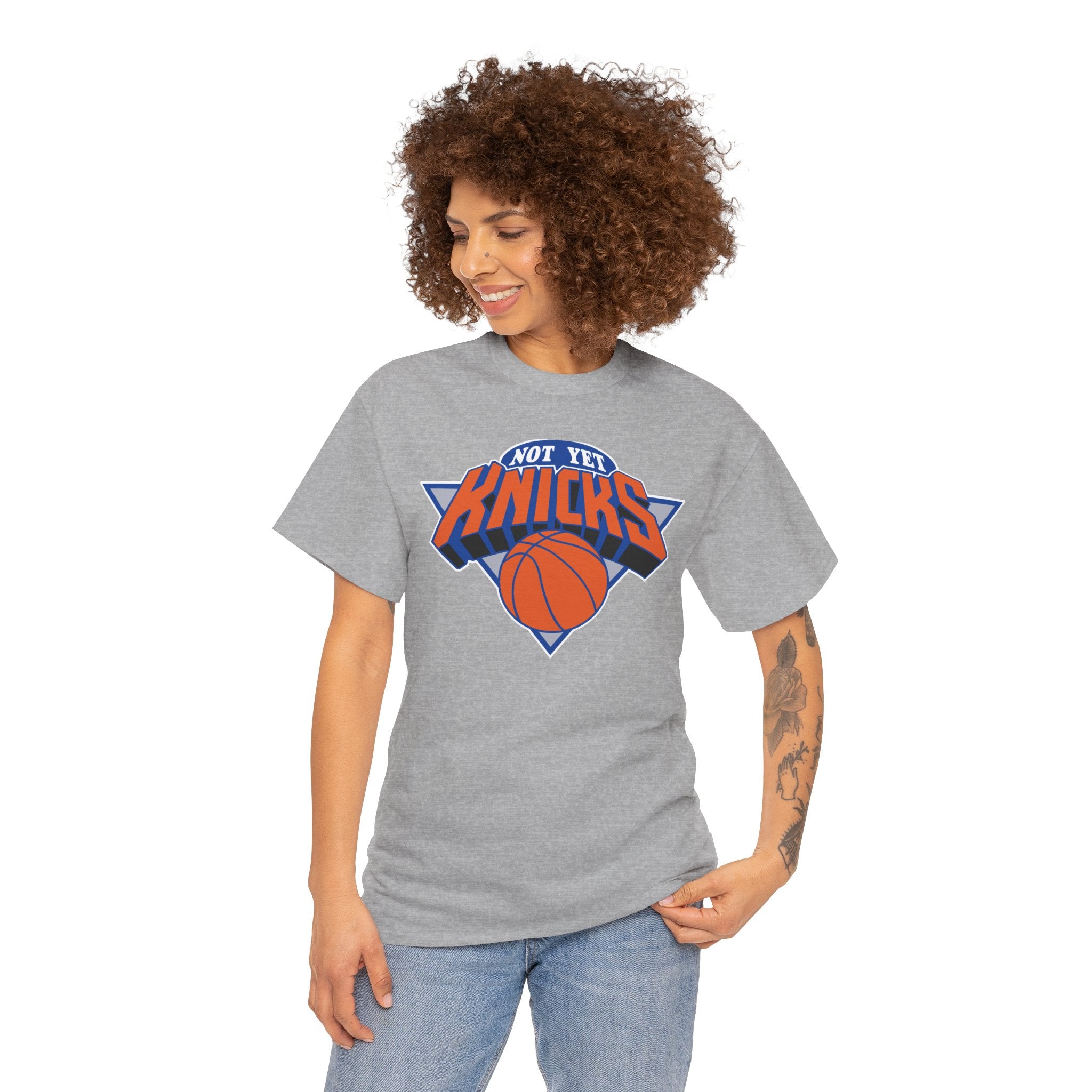 "NOT YET KNICKS" Unisex Heavy Cotton Tee with 'Not the Knicks' Basketball Design, Casual Wear, Sporty Gift, Streetwear, Game Day Apparel