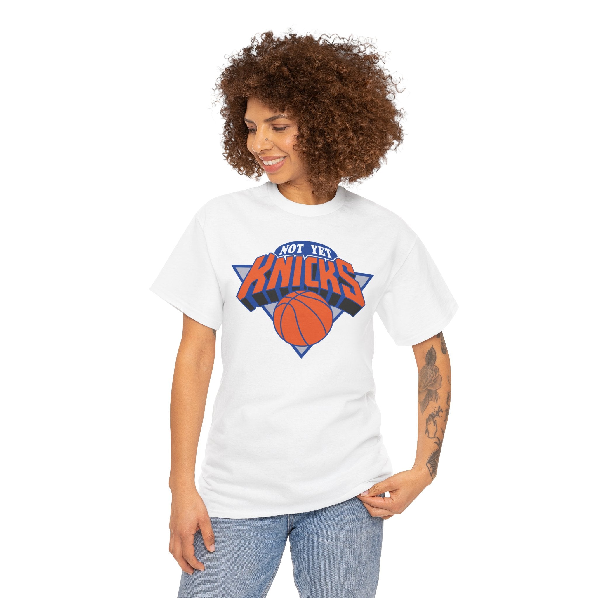 "NOT YET KNICKS" Unisex Heavy Cotton Tee with 'Not the Knicks' Basketball Design, Casual Wear, Sporty Gift, Streetwear, Game Day Apparel