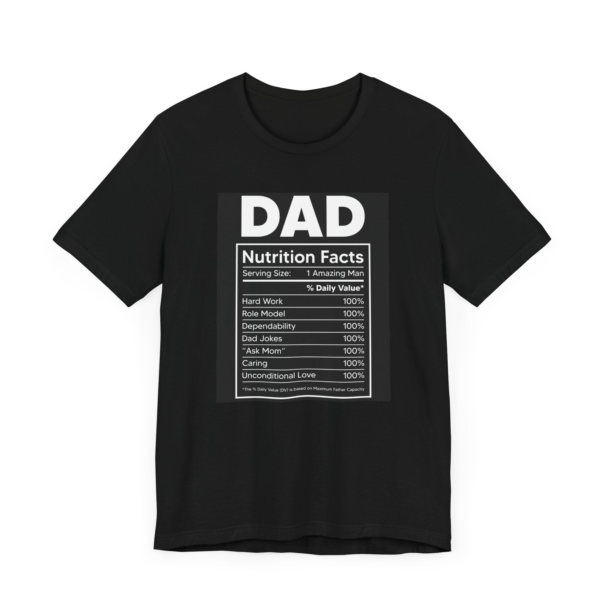 Dad Nutrition Facts, dark colored shirt, Unisex Jersey Short Sleeve Tee