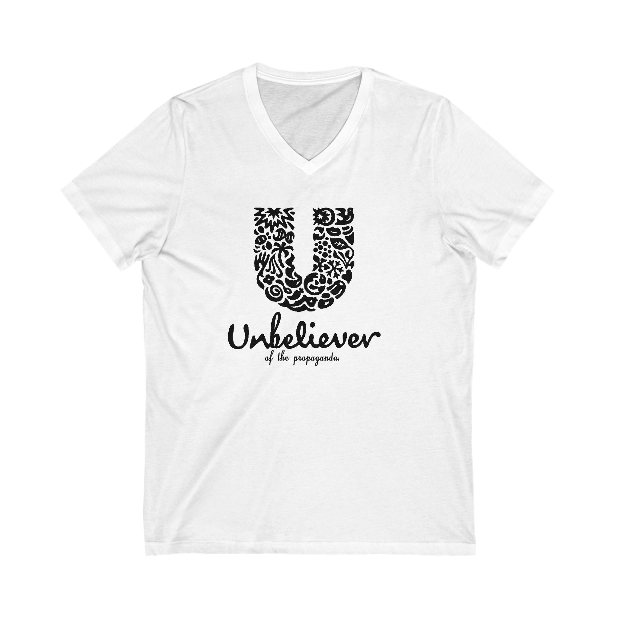 Unbeliever Of The Propaganda, Unisex Jersey Short Sleeve V-Neck Tee