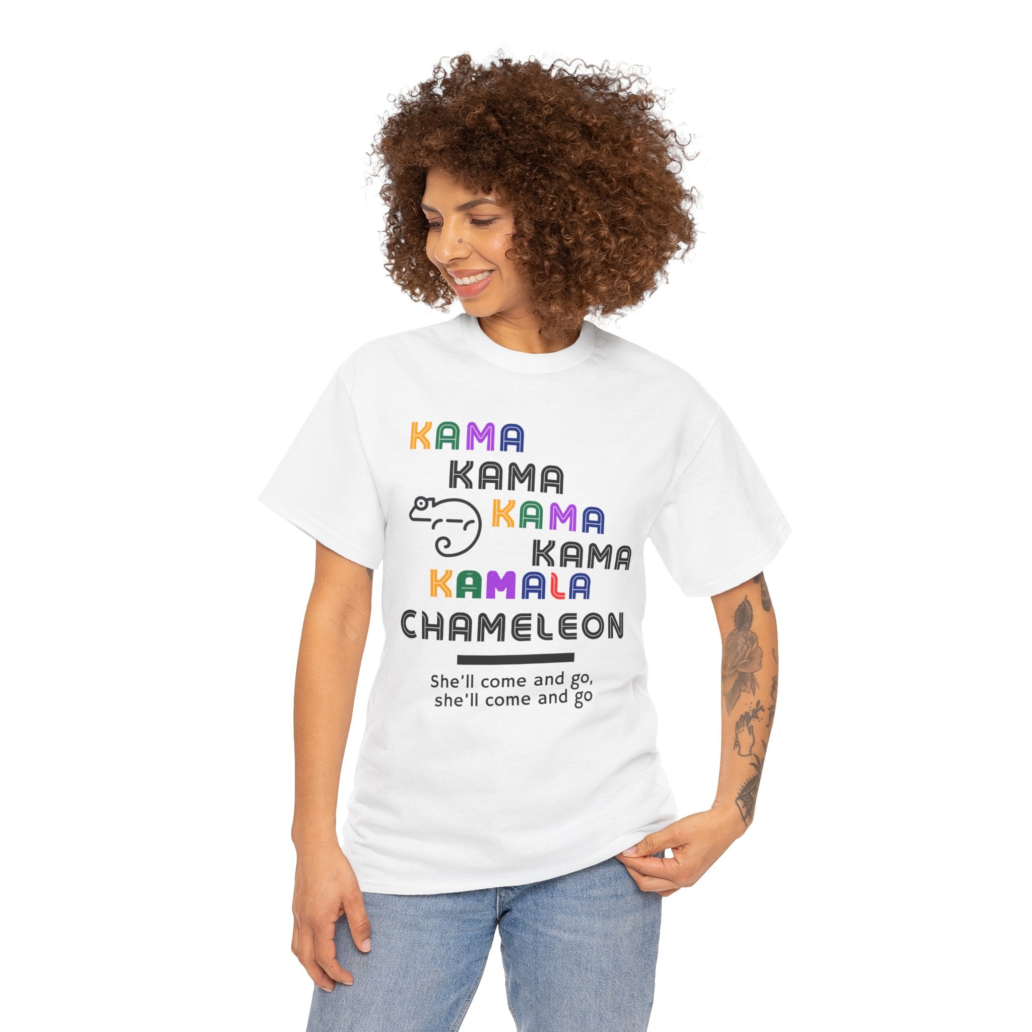 Kamala Chameleon, light colored shirt, Unisex Heavy Cotton Tee