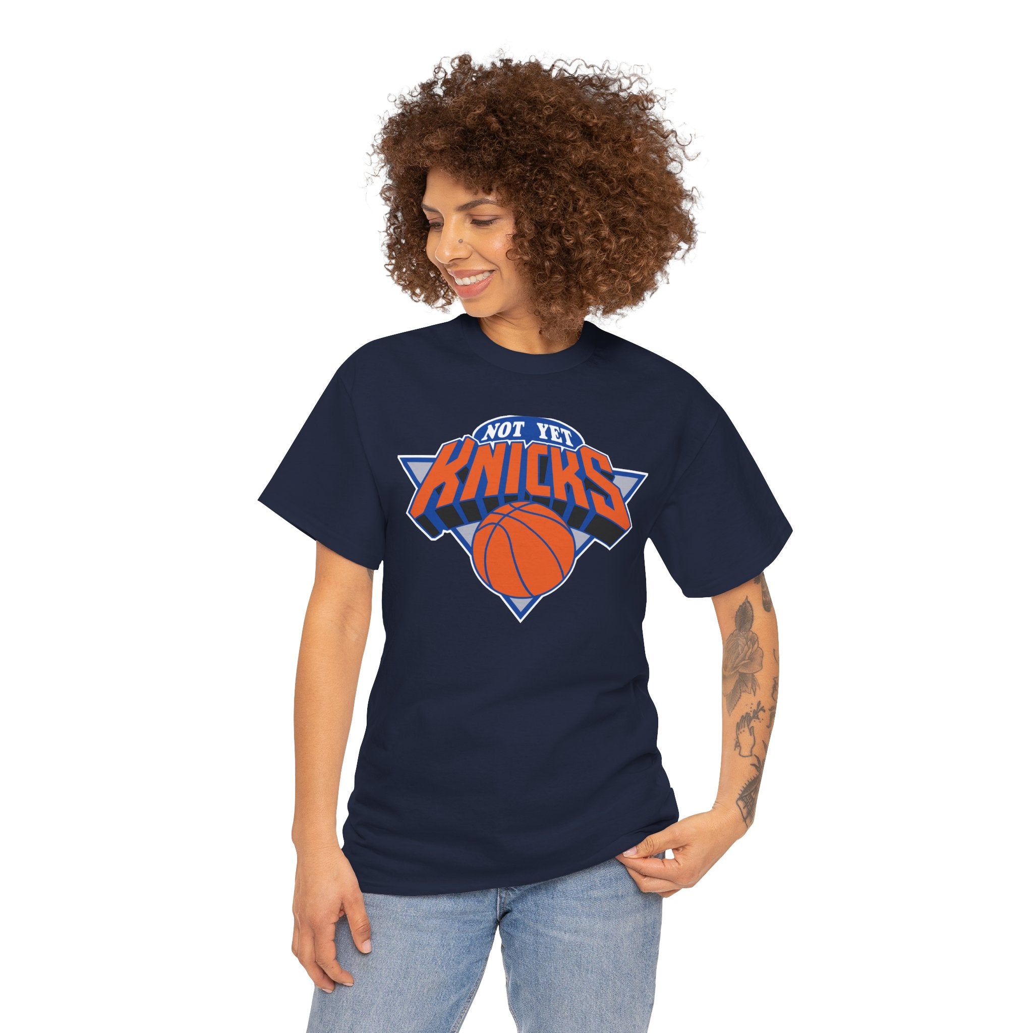 "NOT YET KNICKS" Unisex Heavy Cotton Tee with 'Not the Knicks' Basketball Design, Casual Wear, Sporty Gift, Streetwear, Game Day Apparel